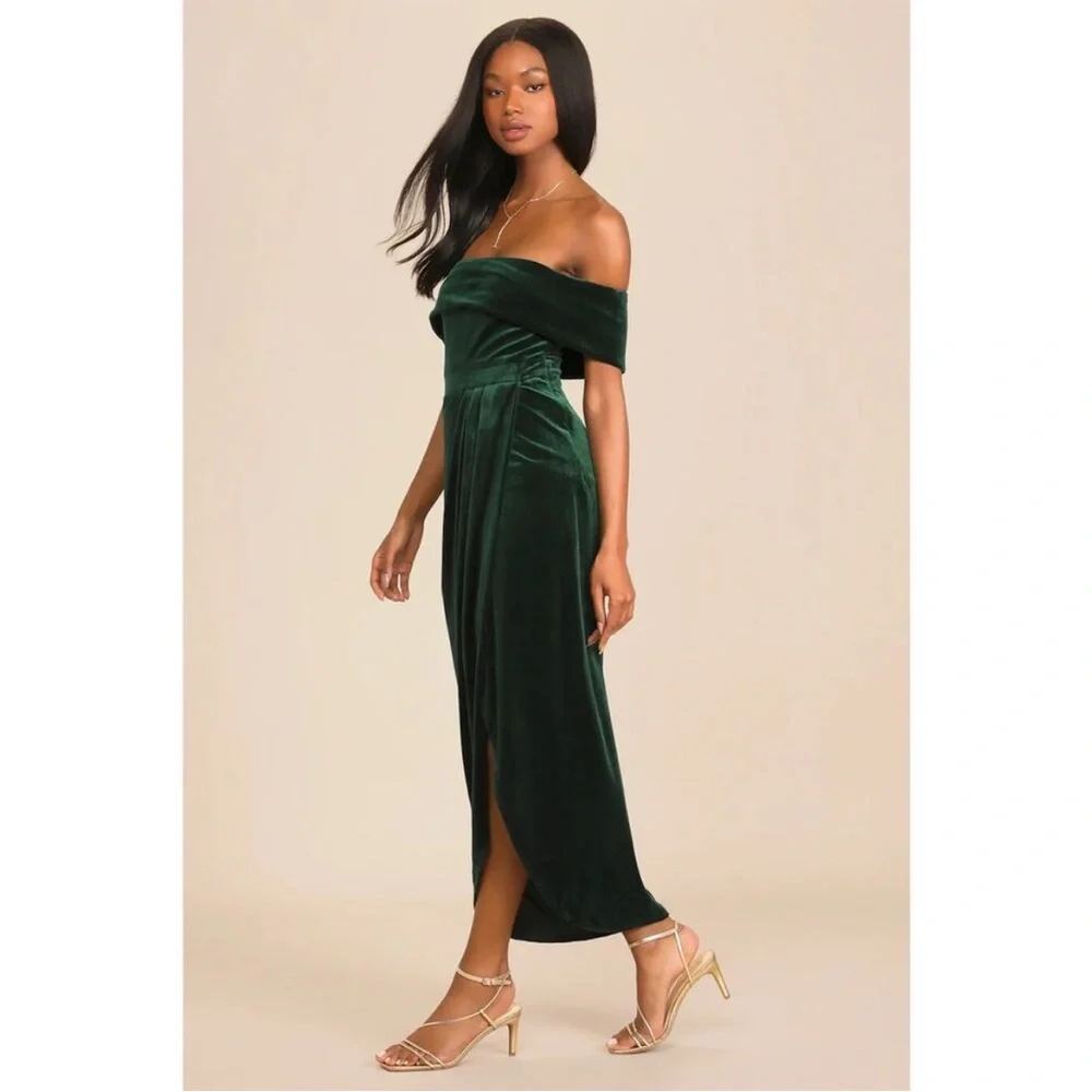 Lulu's Strapless Green Velvet Dress - Picture 2 of 8